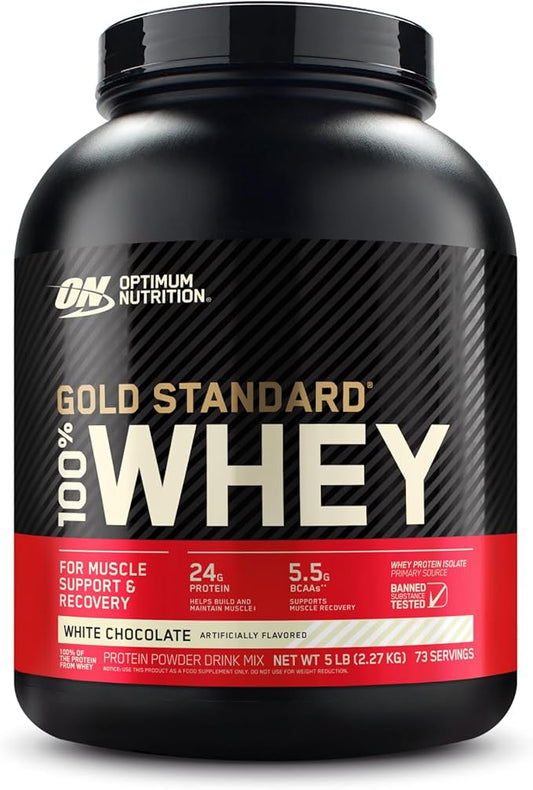 Optimum Nutrition Gold Standard 100% Whey Protein Powder, White Chocolate, 5 Pound (Packaging May Vary)