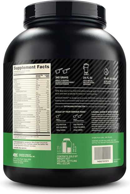 Optimum Nutrition Serious Mass, Weight Gainer Protein Powder, Mass Gainer, Vitamin C and Zinc for Immune Support, Creatine, Strawberry, 6 Pound (Packaging May Vary)