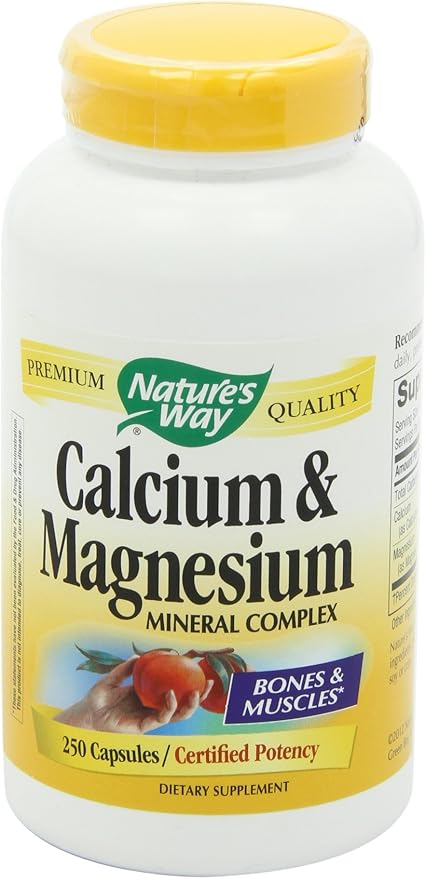 Nature's Way Calcium & Magnesium Mineral Complex, Supports Bone Health & Muscle Function,* 750 mg per 3-Capsule Serving, 250 Capsules (Packaging May Vary)