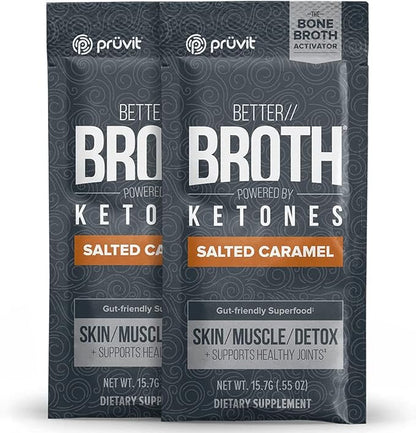Pruvit Better Broth Salted Caramel for Joint Support, Muscle Recovery and for Improving The Appearance of Skin and Hair - 20 Count