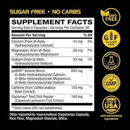 Lipo Burn Keto BHB Exogenous Ketones Supplement - BHB Science Keto Diet Pills with Capsimax and Caffeine for Natural Energy Focus Body Sculpting & Ketosis Support - Vegetarian & Non-GMO (1 Month)