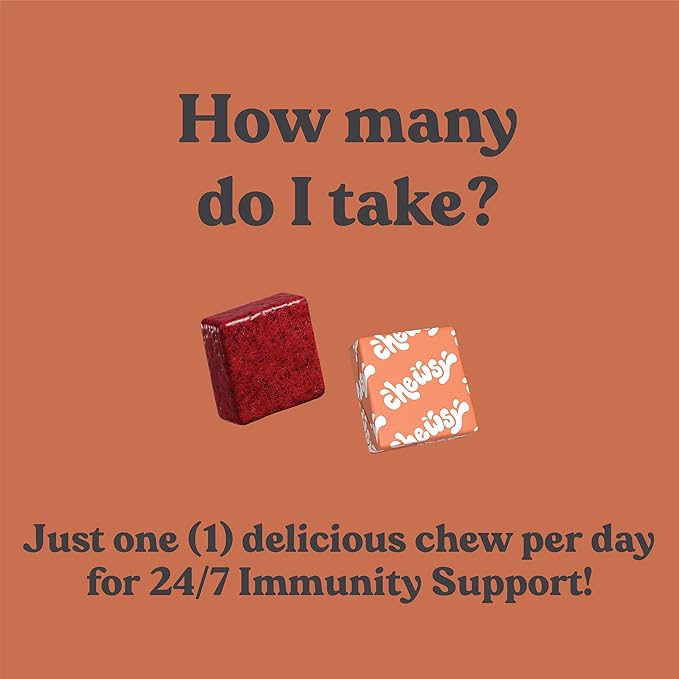 Chewsy 6-in-1 Immune Support Supplement Fruity Chews with Elderberry, Vitamin C, A & D, Zinc & Selenium - 30-Day Supply, Individually Wrapped Immunity Vitamins Chews for Adults and Kids (1)