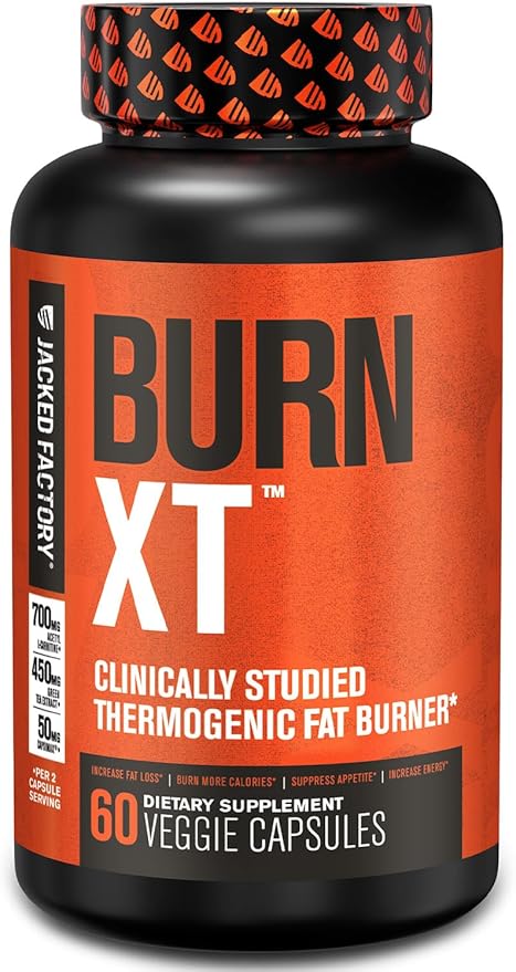 Jacked Factory Burn-XT Clinically Studied Fat Burner & Weight Loss Supplement - Appetite Suppressant & Energy Booster - with Acetyl L-Carnitine, Green Tea Extract and More - 60 Natural Diet Pills