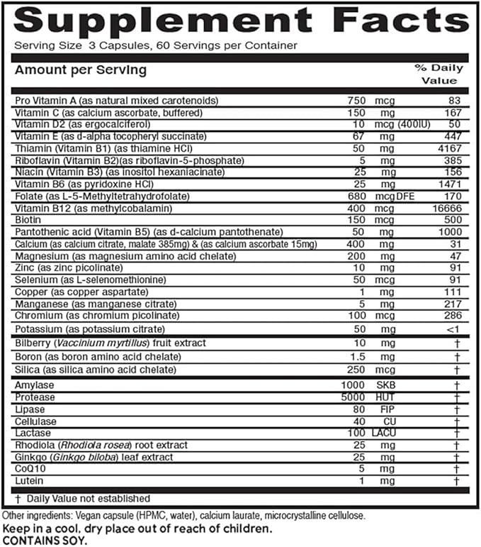 Vitanica, Senior Symmetry, 65 Years and Up Multivitamins and Minerals, Vegan, 180 Capsules