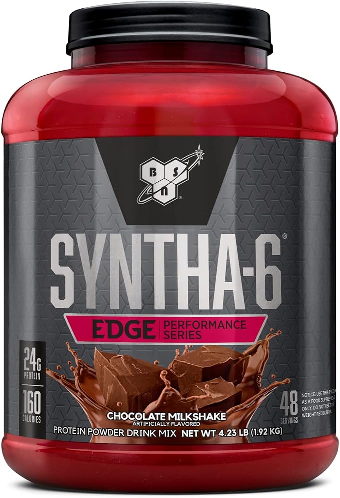 BSN SYNTHA-6 Edge Protein Powder, Chocolate with Hydrolyzed Whey, Micellar Casein, Milk Isolate, Low Sugar, 24g Protein, Milkshake, 48 Servings