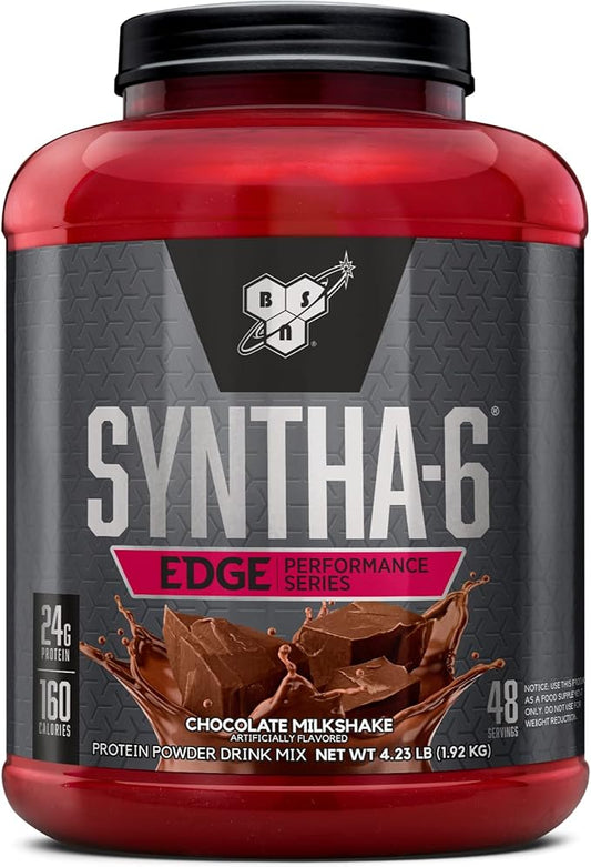 BSN SYNTHA-6 Edge Protein Powder, Chocolate with Hydrolyzed Whey, Micellar Casein, Milk Isolate, Low Sugar, 24g Protein, Milkshake, 48 Servings