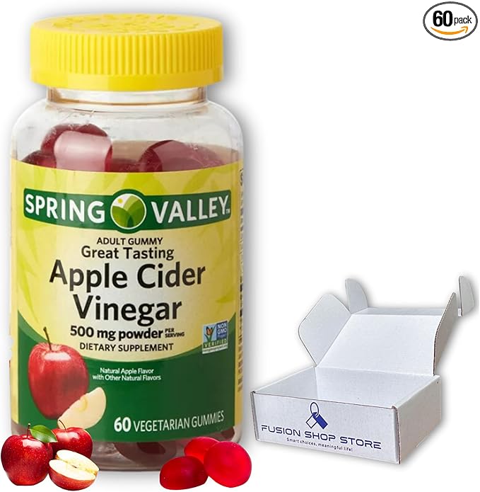 Spring Valley Apple Cider Vinegar Gummies- 500 mg 60 Ct (Pack 1), Boxed by Fusion Shop Store