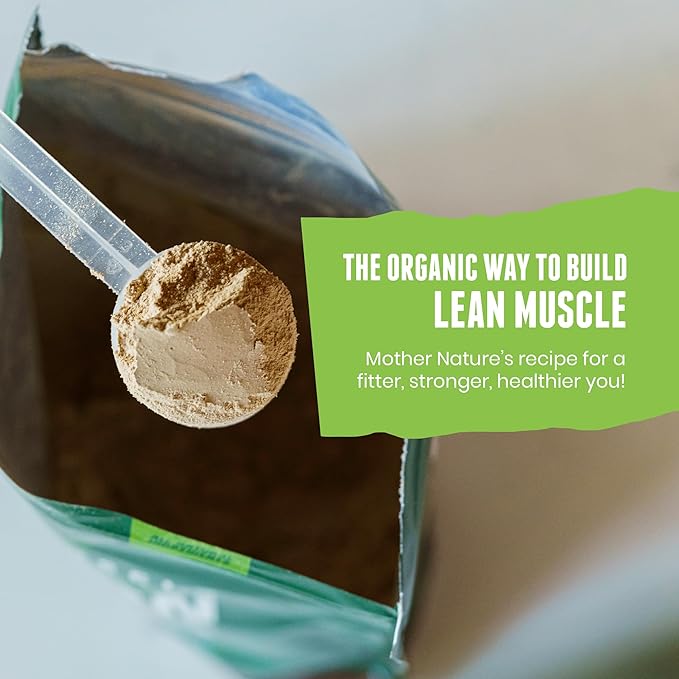 Organic Muscle Vegan Protein Powder - Plant Based Strawberry Multi-Sourced Protein Powder with Pea, Hemp, Brown Rice, Chia Seed & Amino Acids - Low Calorie for Muscle Growth & Speed Recovery