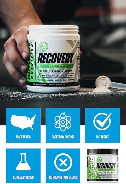 Outwork Nutrition Recovery Supplement, Post Workout Recovery Powder & Muscle Builder for Men and Women, Recharge Muscles After Gym, Backed by Science, Green Apple, 240 Gr