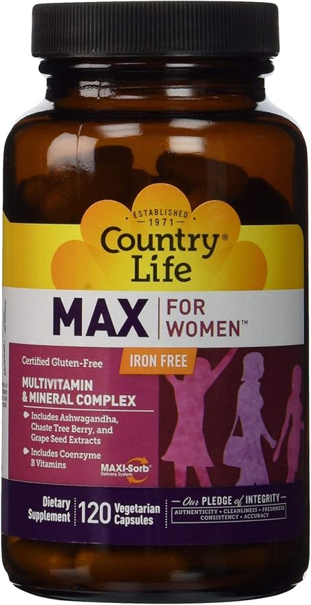 Country Life Max for Women - Multivitamin and Mineral Complex, Iron-free - 120 Vegan Capsules
