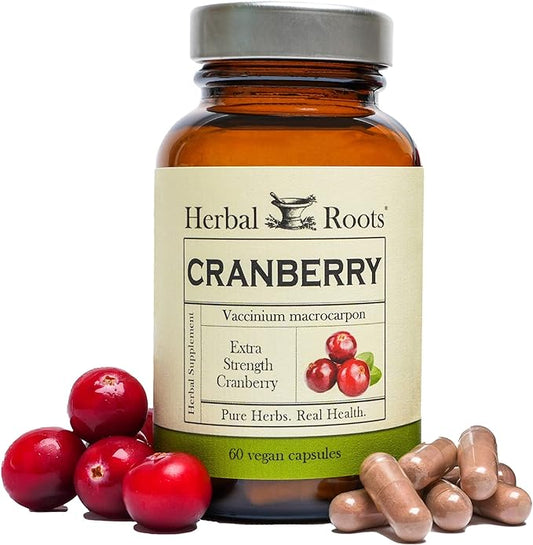 Herbal Roots Extra Strength Cranberry Pills for Women & Men with Organic Nettle | Urinary Tract Health | 60 Vegan Capsules