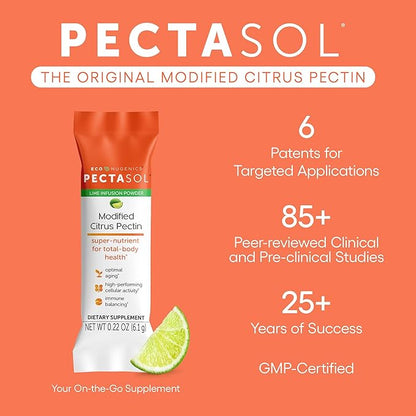 EcoNugenics PectaSol Modified Citrus Pectin – 15 5g Lime Stick Packs – Total-Body Health Supplement to Support Heart,Immune System, Inflammation Response & Aging + Maintain Healthy Galectin-3 Levels