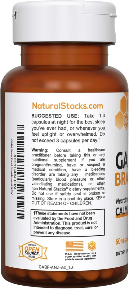 NATURAL STACKS GABA Supplement - L-Citrulline & Grape Seed Extract - Deep Relaxation and Calm - Night Time Aid - Promotes Healthy Production of GABA (Gamma-Aminobutyric Acid) - 60 Capsules