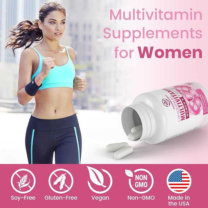 Liposomal Multivitamin for Women 1400MG - Womens Daily Multi Vitamins Supplements with Iron, Vitamin A, C, D, E and B Complex for Immune Health, Hair & Skin Support for Women 18+，60 Vegan Capsules