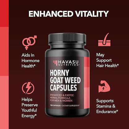 Horny Goat Weed for Men and Women - Extra Strength Performance Support with Maca Root Extract & Tongkat Ali & Muira Puama - Power, Performance and Energy Support - 2 Months Supply Herbal Supplement