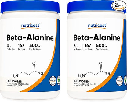 Nutricost Beta Alanine 500 Gram Bottles (2 Pack for 1 KG) - Pure Beta Alanine