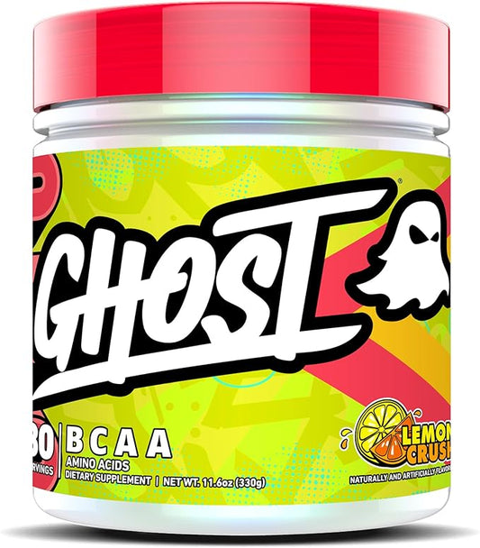 GHOST BCAA Powder Amino Acids Supplement, Lemon Crush - 30 Servings - Sugar-Free Intra, Post & Pre Workout Amino Powder & Recovery Drink, 7G BCAA