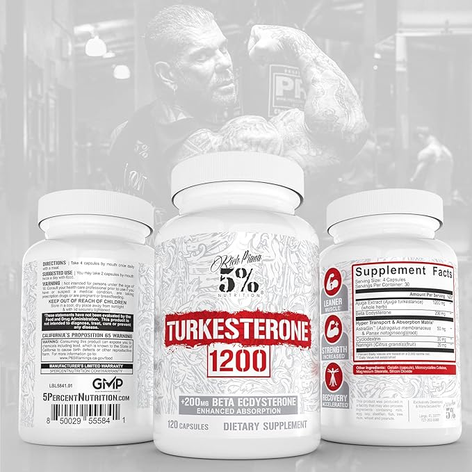 5% Nutrition Turkesterone 1200 mg + 200mg Ecdysterone | Max Purity & Absorption | Complexed with Astragin, Cyclodextrin & Naringin | 120 Capsules (1 Month Supply)