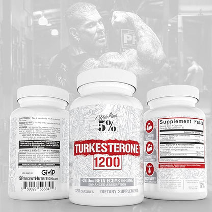 5% Nutrition Turkesterone 1200 mg + 200mg Ecdysterone | Max Purity & Absorption | Complexed with Astragin, Cyclodextrin & Naringin | 120 Capsules (1 Month Supply)