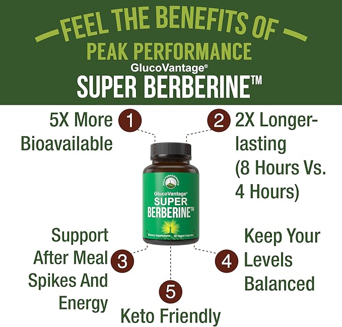 Dihydroberberine Super Berberine Supplement - GlucoVantage® 200mg Now 5X More Effective Than Regular Berberine HCL Powder Capsules. Metabolism Support Keto Friendly Plus Vegan Berberine Extract Pills