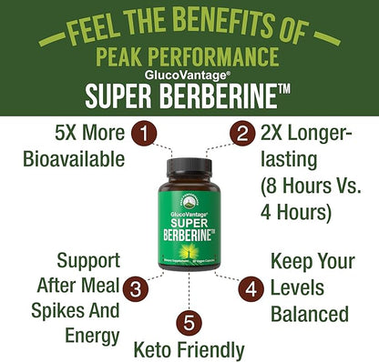 Dihydroberberine Super Berberine Supplement - GlucoVantage® 200mg Now 5X More Effective Than Regular Berberine HCL Powder Capsules. Metabolism Support Keto Friendly Plus Vegan Berberine Extract Pills