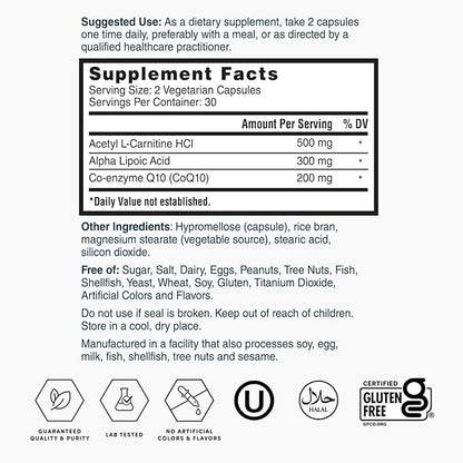 Nature's Lab Gold CoQ10 + Alpha Lipoic Acid + Acetyl L-Carnitine HCl