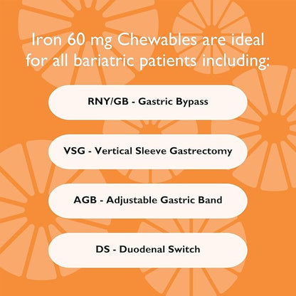 Celebrate Vitamins Iron Supplement with Vitamin C - 60mg Iron, 60mg Vitamin C, Bariatric Vitamins for WLS Patients, Vertical Sleeve & Gastric Bypass Surgery - Berry, 90 Chewable Tablets