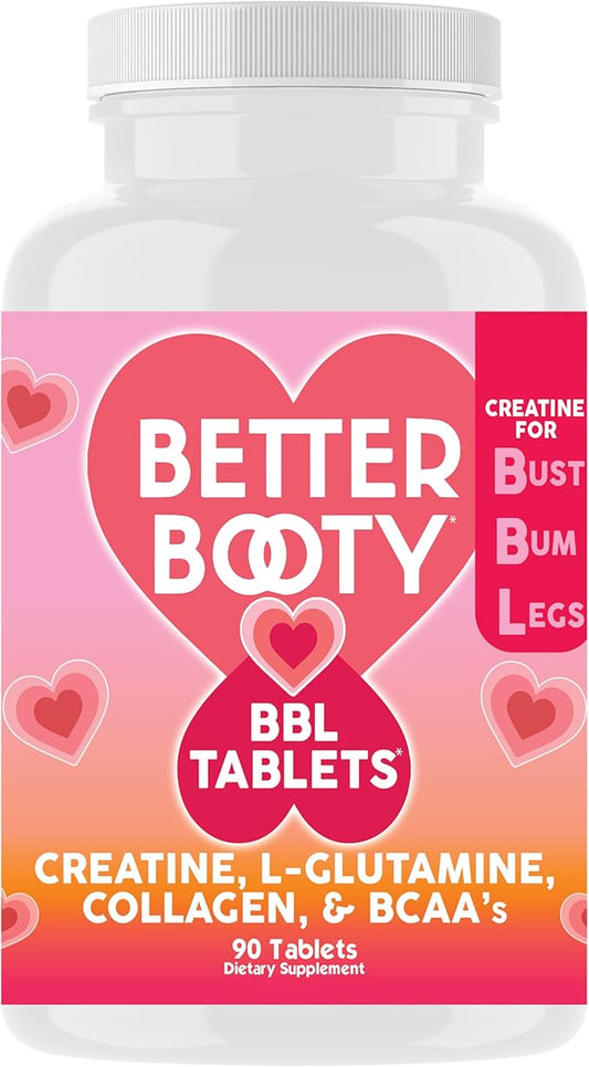Better Booty BBL Tablets - Creatine for Booty Gains & Muscle Building, Glute Builder Supplement for Women with Creatine Monohydrate, L-Glutamine, Collagen, and BCAA's (90ct)