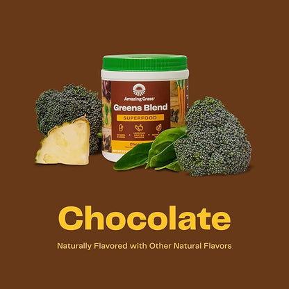 Amazing Grass Greens Superfood Powder: Greens Powder with Digestive Enzymes & Probiotics, Organic Spirulina, Chlorella, and Beet Root Powder, Chocolate, 30 Servings
