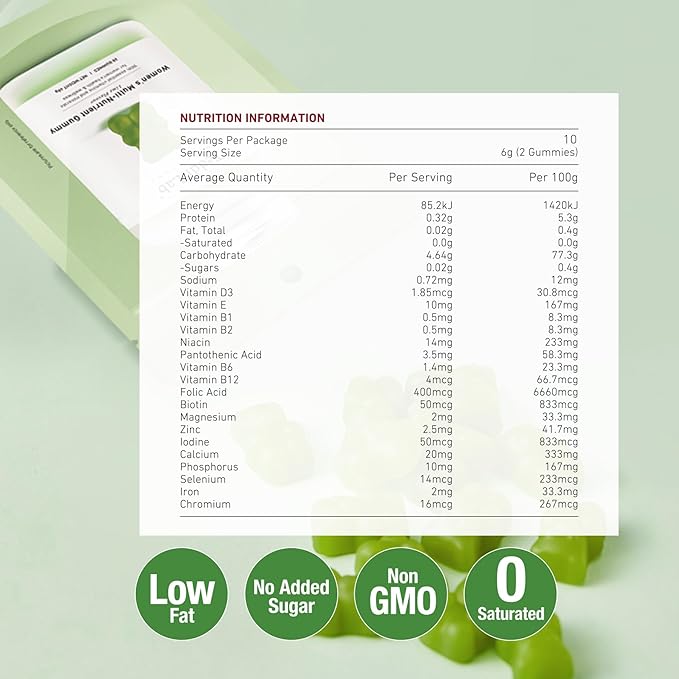 Unichi Women’s Multi-Nutrient Gummy 20 Count, 18 Essential Vitamins & Minerals Specially Designed for Women to Improve Overall Vitality, Non-GMO, Lime Flavour