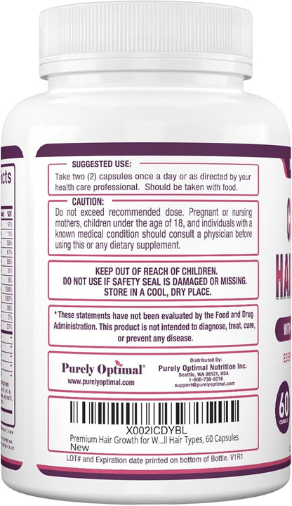 Premium Hair Growth for Women & Men - Hair Growth Vitamins w/ Biotin & Keratin - Prevents Hair Loss & Thinning, Supports Thicker Healthier Hair Growth - Supplement for All Hair Types, 60 Capsules