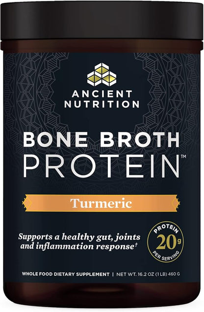 Protein Powder Made from Real Bone Broth by Ancient Nutrition, Turmeric, 20g Protein Per Serving, 20 Serving Tub, Gluten Free Hydrolyzed Collagen Peptides Supplement