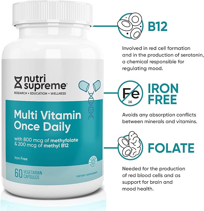 Nutri Supreme Multivitamin for Men and Women with Over 20 Vitamins and Minerals, Daily Nutritional Supplement for Immune Support, Kosher, Vegetarian, 60 Day Supply