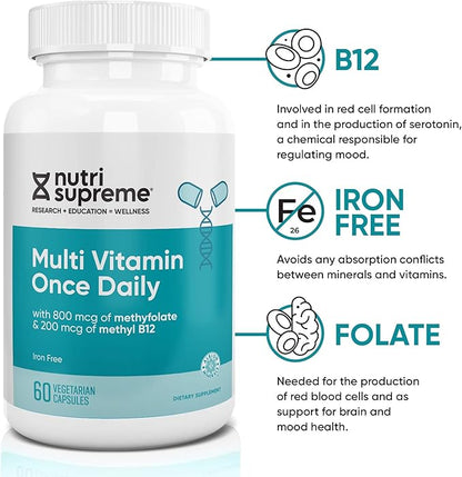 Nutri Supreme Multivitamin for Men and Women with Over 20 Vitamins and Minerals, Daily Nutritional Supplement for Immune Support, Kosher, Vegetarian, 60 Day Supply