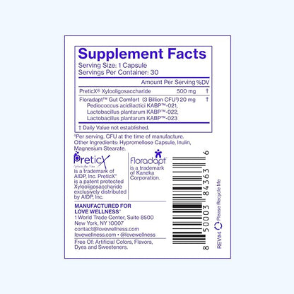 Love Wellness Gut Feelings Probiotic | Gut Health for Women, Digestion Relief & Immune Support Supplement | Womens Probiotic for Gas Relief | 3 Billion CFU | Safe Prebiotic and Postbiotic | 30 Count