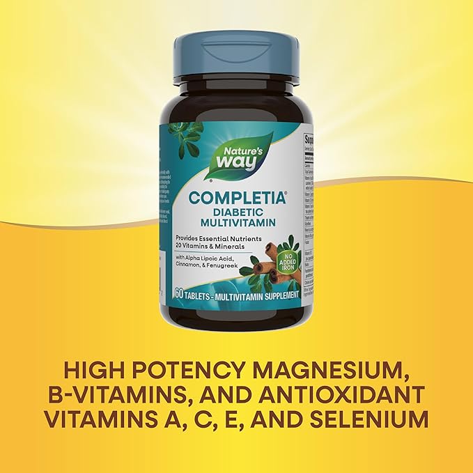 Nature's Way Completia Diabetic Multivitamin, Provides Essential Nutrients, with Alpha Lipoic Acid, Cinnamon, Fenugreek, Taurine, Lutein, High Potency B-Vitamins, 60 Tablets (Packaging May Vary)