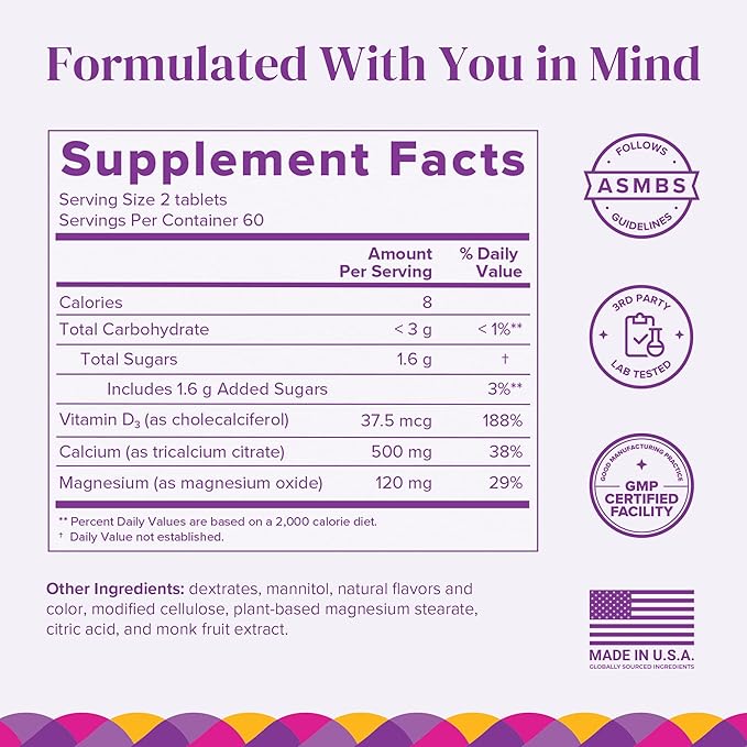 Barimelts Calcium Citrate with Vitamin D3 & Magnesium - 120 Smooth-Dissolving Tablets (1-Month Supply) - Bariatric Calcium Supplements for Women, Natural Berry Flavor