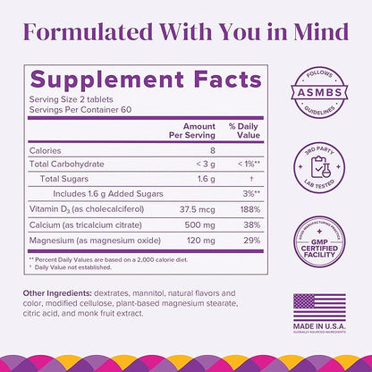 Barimelts Calcium Citrate with Vitamin D3 & Magnesium - 120 Smooth-Dissolving Tablets (1-Month Supply) - Bariatric Calcium Supplements for Women, Natural Berry Flavor