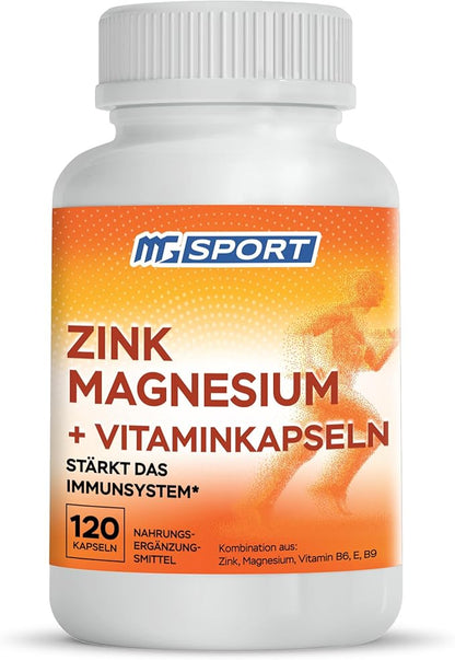 Magnesium Zinc Supplement with Vitamins B6, B9, High Absorption Zinc Magnesium Combination for Immune Support, Muscle Recovery, EZ-MG Easy on Stomach, 120 Capsules