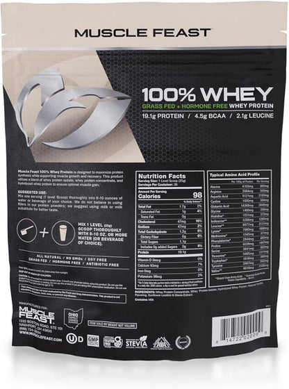 Muscle Feast 100% Grass-Fed Whey Protein, Pastured Raised Hormone Free All Natural, Vanilla, 2lb