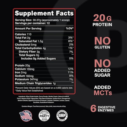 Devotion Nutrition Protein Powder Blend | Gluten Free, Keto Friendly, No Added Sugars | 1g MCT | 20g Whey & Micellar Protein | 12 Count Packets (Brownie Batter)