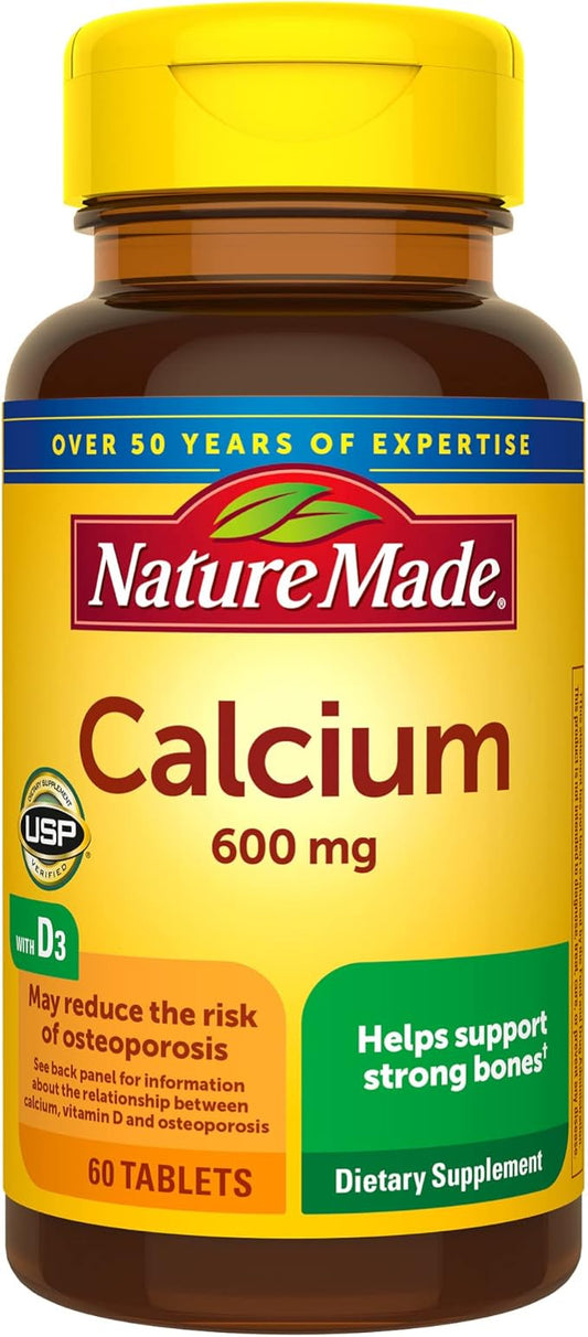 Nature Made Calcium 600 mg with Vitamin D3, Dietary Supplement for Bone Support, 60 Tablets