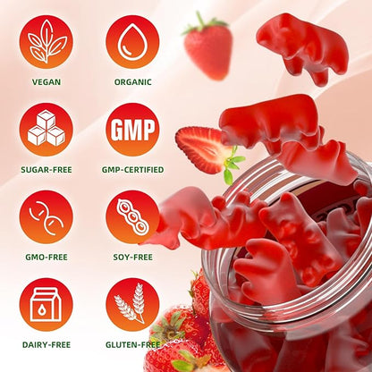 Calcium Citrate Gummies, Sugar Free Calcium Citrate 1000mg for Muscle Healthy, Absorption Calcium Supplements for Adults & Kids, Strawberry, 60 Count