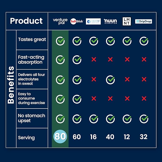 Venture Pal Chewable Electrolyte Tablets, Fast-Dissolve Sugar-Free Stick Salt Tablets - Variety Pack for Rapid Hydration, Outdoor Running, Hiking, Sports | Keto & Vegan Friendly | 80 Count (4 Pack)