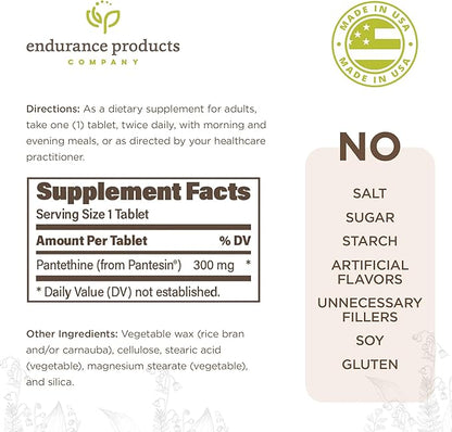 Pantethine from Pantesin, 300mg Sustained Release, 90 Tablets, Endurance Products Company