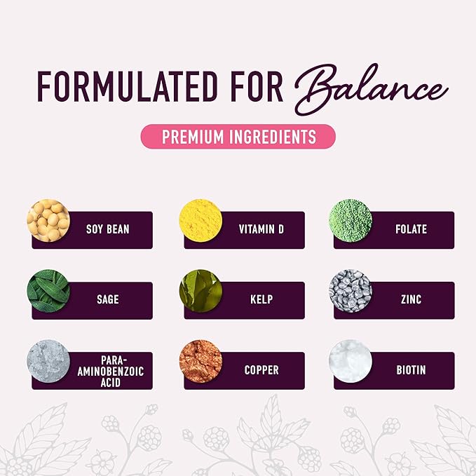 Menopause Support Gummies | Hormone Balance Relief for Hot Flashes, Night Sweats, Mood Swings, & Bloating | with Phytoestrogen Soy Extract, Vitamin D3, PABA, Biotin | Vegetarian, Gluten-Free | 60ct.