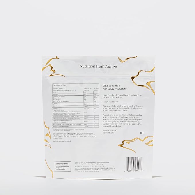 INBLOOM Plant Based Protein Powder - Green Protein with Six-Source Plant Protein Blend - Vanilla Bean Flavor - 14 servings