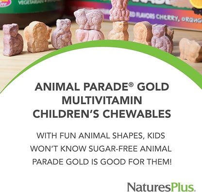 Natures Plus Animal Parade Source of Life Gold Children's Multivitamin - Orange Flavor - 120 Chewable Animal Shaped Tablets - Immune Support Supplement - Gluten-Free - 60 Servings