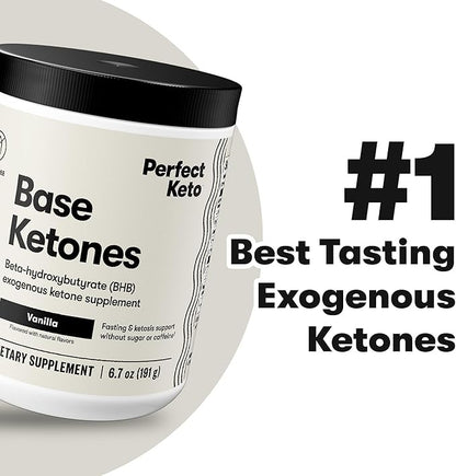 Perfect Keto Exogenous Ketones Powder, BHB Salts Supplement for Ketosis & Fasting, Plus Electrolytes for Hydration, Caffeine Free Energy, Keto Diet, Focus & Workout Support, Vanilla, 6.7 oz