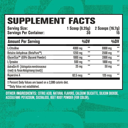 Jacked Factory Pumpsurge Caffeine Free Pre Workout for Men & Women - Nootropic Booster & Stim Free Pre Workout - Intense Pumps, Enhanced Focus - 30 Servings, Cherry Limeade